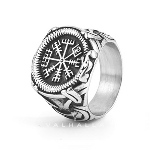 Handcrafted Stainless Steel Vegvisir and Jormungand Ring