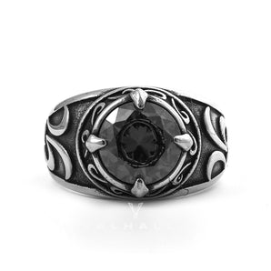 Carved Stainless Steel Gemstone Ring