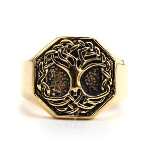 Gold Classic Tree of Life Stainless Steel Viking Ring