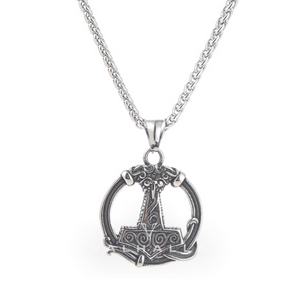 Handcrafted Stainless Steel Thor's Hammer Circular Necklace