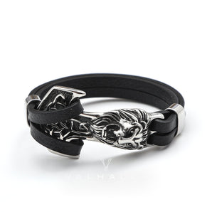 Lion Head Anchor Stainless Steel Leather Bracelet