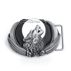 Lone Wolf Feather Zinc Alloy Belt Buckle