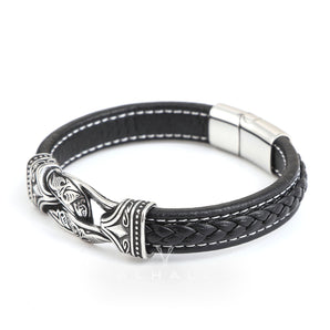 Carved Viking Stainless Steel Leather Bracelet