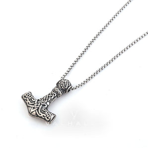 Handcrafted Stainless Steel Fenrir Mjolnir Pendant & Chain