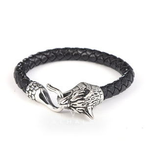 Dragon Clasp Stainless Steel Leather Bracelet