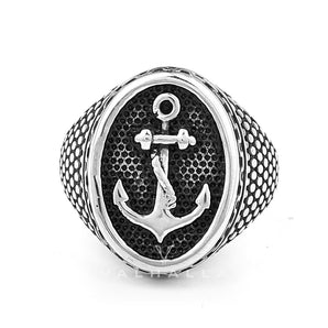 Carved Anchor Stainless Steel Marine Ring
