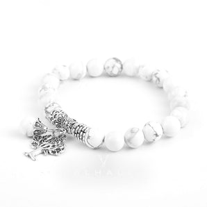 White Howlite Gemstone Bracelet with Tree of Life Charm Stainless Steel