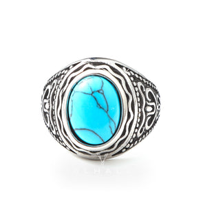 Vintage Pattern Gemstone Stainless Steel Ring