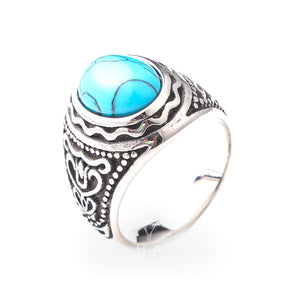 Vintage Pattern Gemstone Stainless Steel Ring