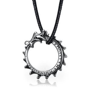Handcrafted Stainless Steel Jormungand Serpent and Rune Necklace