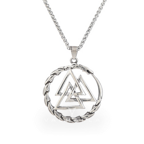 Handcrafted Stainless Steel Valknut and Jormungand Pendant & Chain