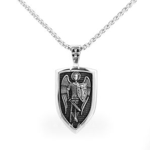 Archangel Saint Michael Shield Stainless Steel Pendant & Chain