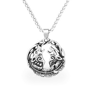 Double Howling Wolf Stainless Steel Animal Pendant