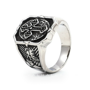 Budded Cross Skull Stainless Steel Ring