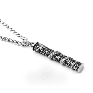 Auspicious Dragon Column Stainless Steel Pendant & Chain