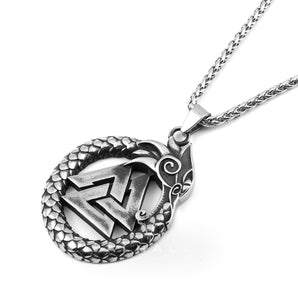 Ouroboros Valknut Stainless Steel Viking Pendant