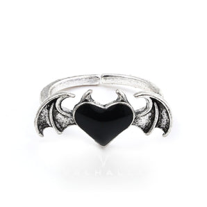 Bat And Heart Gothic Ring