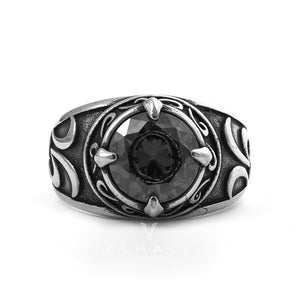 Carved Stainless Steel Gemstone Ring