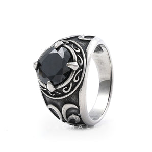 Carved Stainless Steel Gemstone Ring