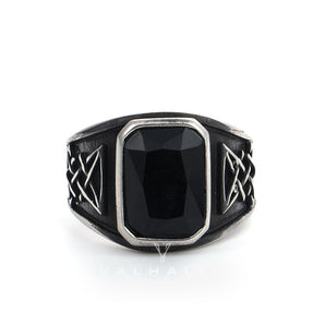 Lucifer Symbol Black Gem Stainless Steel Ring