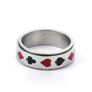 Poker Card Stainless Steel Spinner Ring