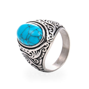 Vintage Pattern Gem Stainless Steel Ring