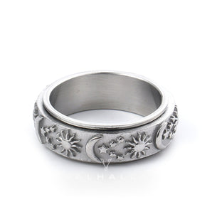 Moon Star Sun Stainless Steel Spinner Ring