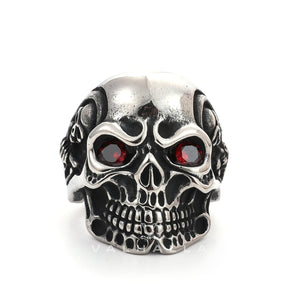 Ruby & Sapphire Eye Stainless Steel Skull Ring