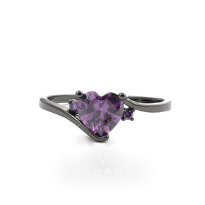 Heart-shaped Purple Zircon Brass Engagement Ring