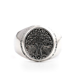 Tree of Life Signet Sterling Silver Viking Ring