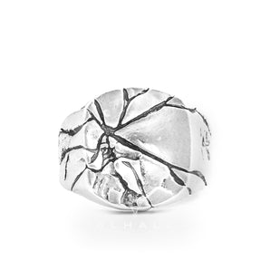 Cracked Stone Texture Sterling Silver Brass Ring