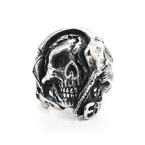 Half Face Skull Stainless Steel Biker Ring