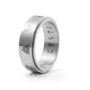 Valknut Runes Stainless Steel Spinner Ring