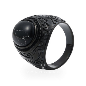 Black Turquoise Patterned Stainless Steel Ring