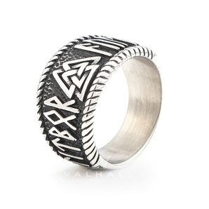 Handcrafted Stainless Steel Valknut and Rune Ring