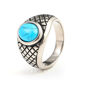Plaid Stainless Steel Turquoise Ring