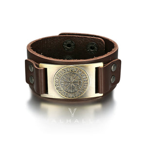 Leather Viking Vegvisir Arm Cuff