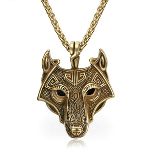 Wolf Head Viking Pendant - Metal Chain