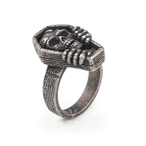 Skull Rose Coffin Stainless Steel Ring