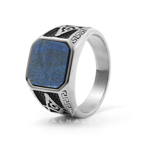 Vintage Frosted Lapis Lazuli Masonic Stainless Steel Ring