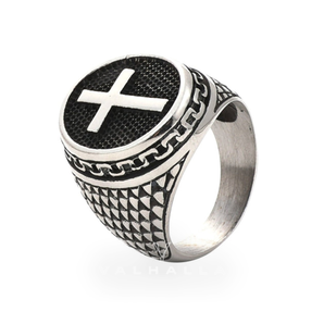 Dragon Scale Pattern Sterling Silver Cross Ring