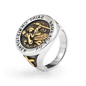 Saint Christopher Protect Us Stainless Steel Cross Ring