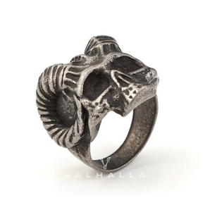 Horned Devil Stainless Steel Skull Ring