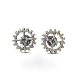 Gear Wheel Sterling Silver Punk Stud Earrings