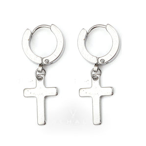 Simple Cross Stainless Steel Hoop Earrings