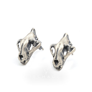 Saber Tooth Tiger Skull Head Sterling Silver Stud Earrings