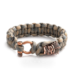 Rose Gold Skull Camo Skull Head Braided Paracord Brass Bracelet