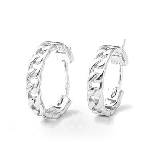 Minimalist Style Sterling Silver Chain Hoop Earrings