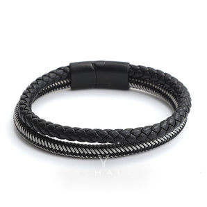 Double Braided Leather Stainless Steel Bracelet