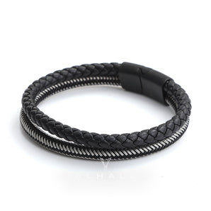 Double Braided Leather Stainless Steel Bracelet